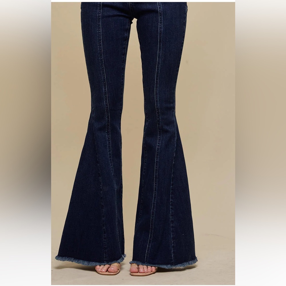 BAELEVY NWT faux dude star flare pants -blue/tan -large - Picture 5 of 10
